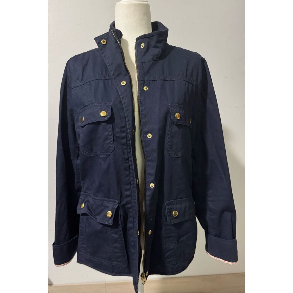 J. Crew Downtown Field utility jacket blue front zipper snap buttons L - Picture 11 of 13